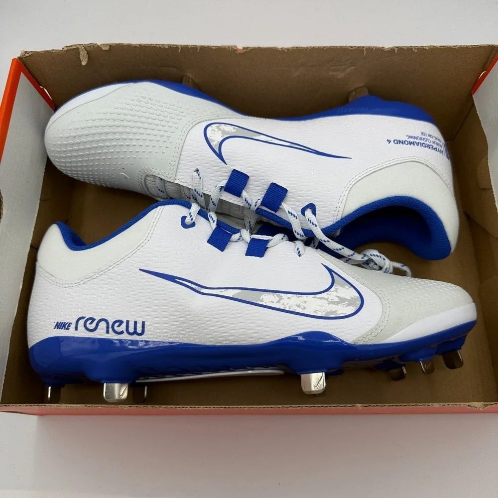 Nike Hyperdiamond 4 Pro Shoes Womens Size 12 White Blue Softball FZ0922-103